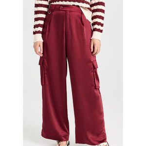 LNA Lou Silky Cargo Pants in Red